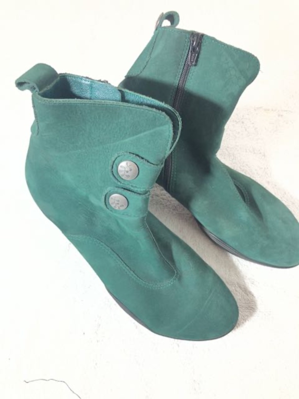 Arche France Dark Teal Green Sueded Button Ankle boots block Heel Size 5